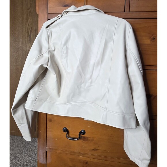 NWT Faux Leather Zip Up Moto Jacket Size Xl Cream Gold Biker Streetwear - Picture 5 of 14